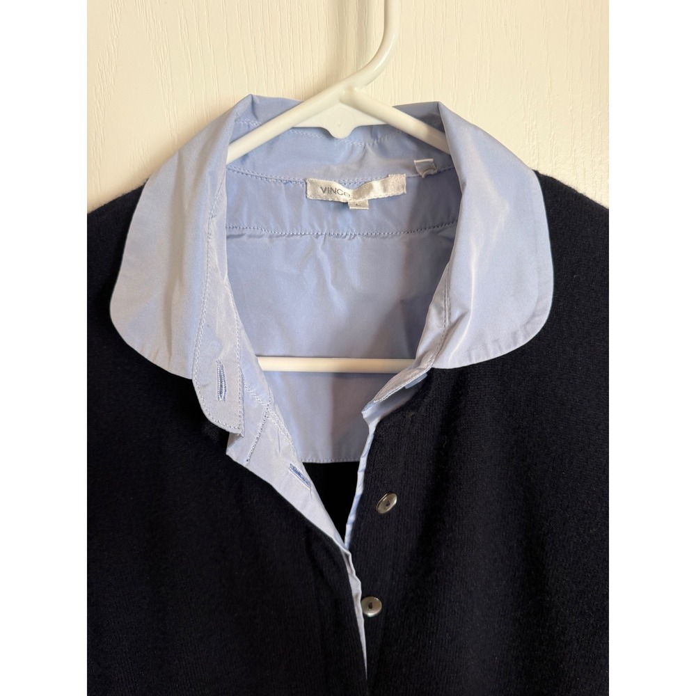 Vince Navy Blue 100% Cashmere Layered Look Cardigan Collared Shirt Contrast M - Picture 4 of 14